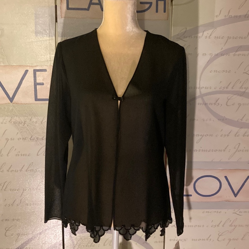 J.R. Nights New W Tags Ladies Jacket/Over Blouse Up SZ 8 Black Formal Beaded